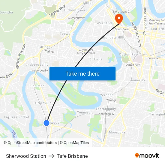 Sherwood Station to Tafe Brisbane map