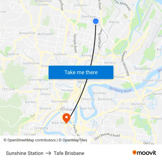 Sunshine Station to Tafe Brisbane map