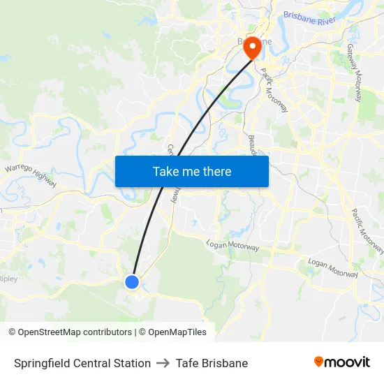 Springfield Central Station to Tafe Brisbane map