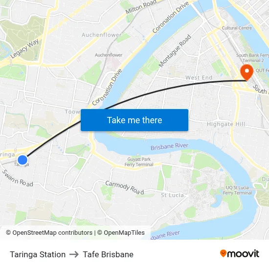 Taringa Station to Tafe Brisbane map