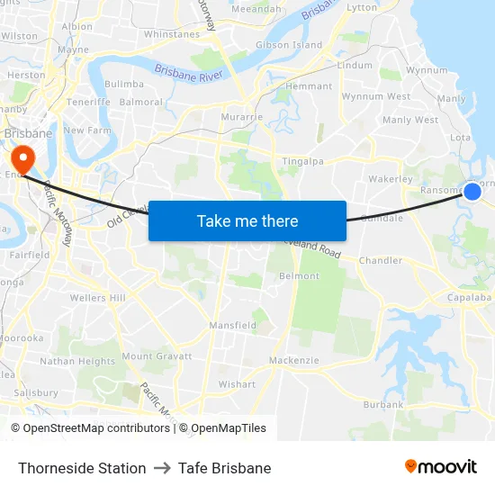 Thorneside Station to Tafe Brisbane map