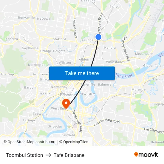 Toombul Station to Tafe Brisbane map
