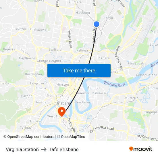 Virginia Station to Tafe Brisbane map