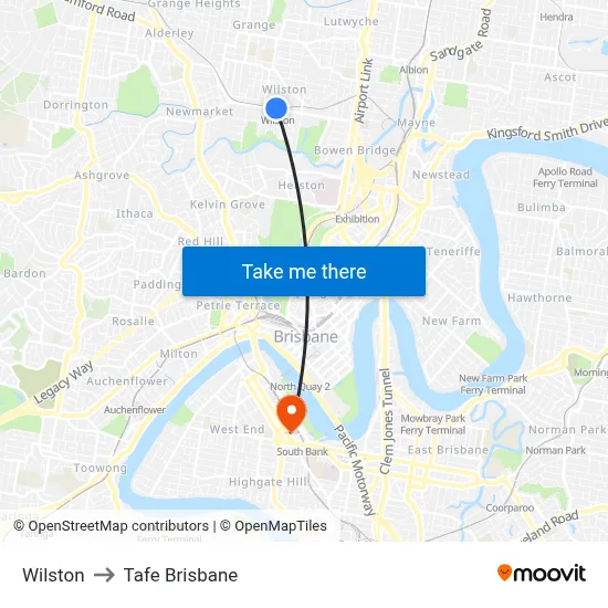 Wilston to Tafe Brisbane map