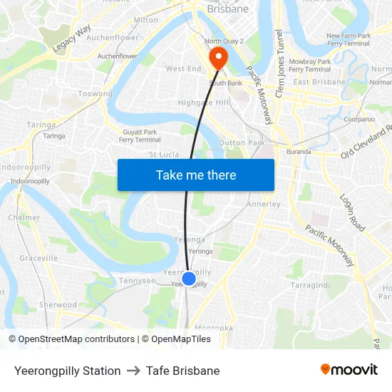 Yeerongpilly Station to Tafe Brisbane map