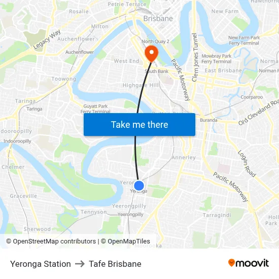 Yeronga Station to Tafe Brisbane map