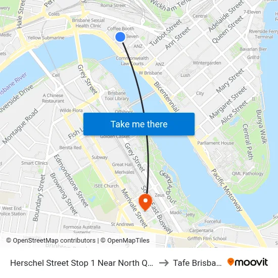 Herschel Street Stop 1 Near North Quay to Tafe Brisbane map
