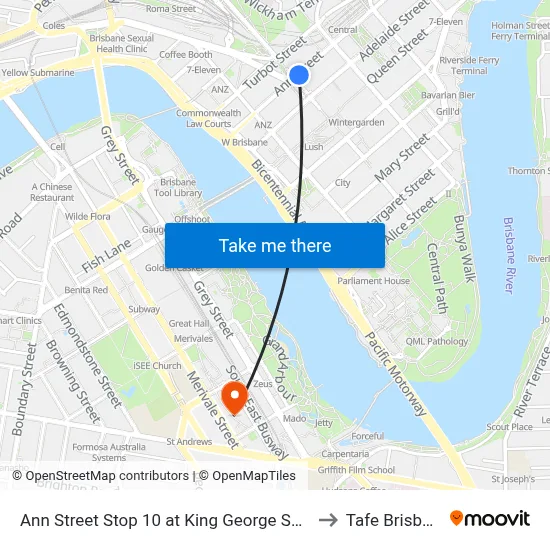 Ann Street Stop 11 at King George Square to Tafe Brisbane map