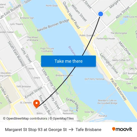 Margaret St Stop 93 at George St to Tafe Brisbane map