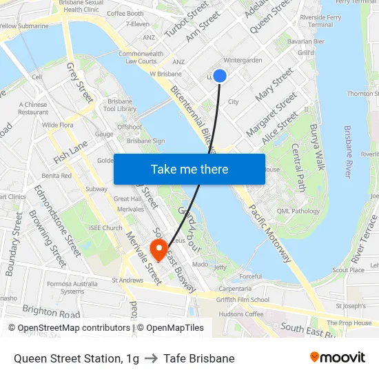 Queen Street Station, 1g to Tafe Brisbane map