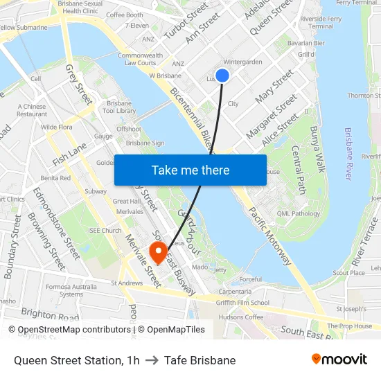 Queen Street Station, 1h to Tafe Brisbane map
