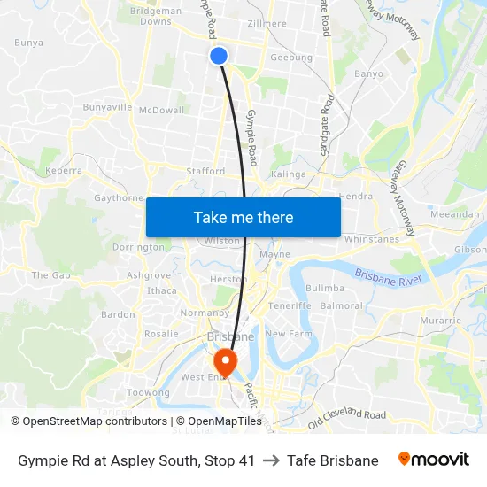 Gympie Rd at Aspley South, Stop 41 to Tafe Brisbane map