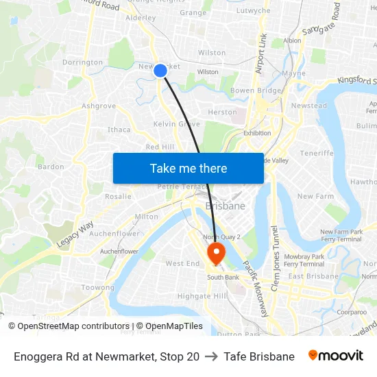 Enoggera Rd at Newmarket, Stop 20 to Tafe Brisbane map