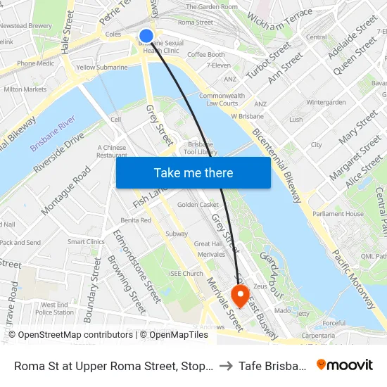Roma St at Upper Roma Street, Stop 3 to Tafe Brisbane map