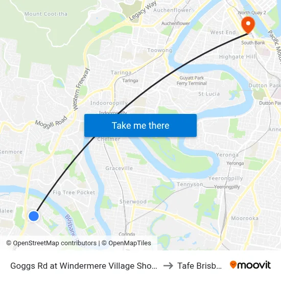 Goggs Rd at Windermere Village Shopping to Tafe Brisbane map