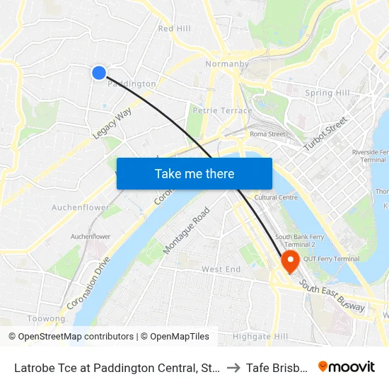 Latrobe Tce at Paddington Central, Stop 10 to Tafe Brisbane map