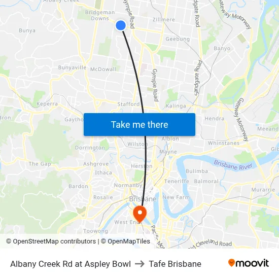 Albany Creek Rd at Aspley Bowl to Tafe Brisbane map
