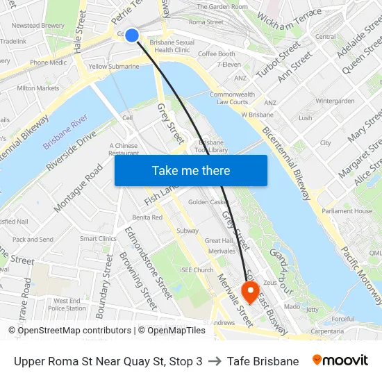 Upper Roma St Near Quay St, Stop 3 to Tafe Brisbane map