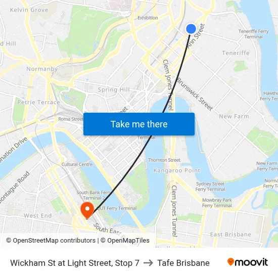 Wickham St at Light Street, Stop 7 to Tafe Brisbane map