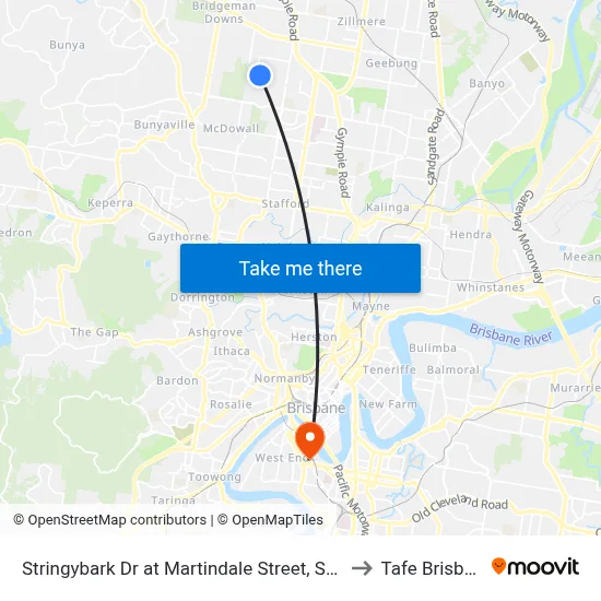 Stringybark Dr at Martindale Street, Stop 47 to Tafe Brisbane map