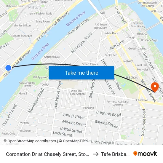 Coronation Dr at Chasely Street, Stop 8 to Tafe Brisbane map