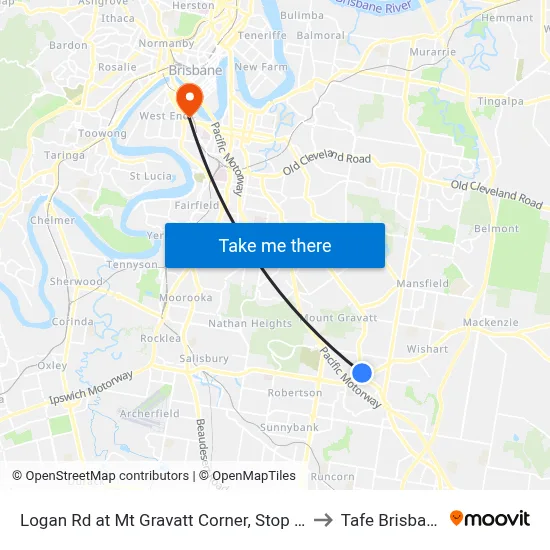 Logan Rd at Mt Gravatt Corner, Stop 44 to Tafe Brisbane map