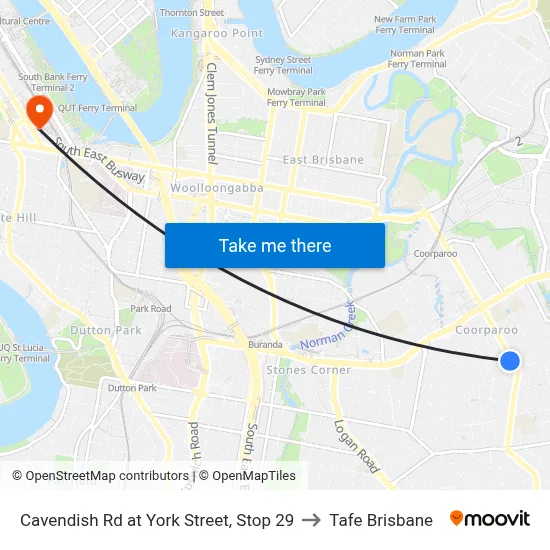 Cavendish Rd at York Street, Stop 29 to Tafe Brisbane map