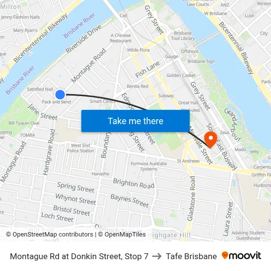 Montague Rd at Donkin Street, Stop 7 to Tafe Brisbane map