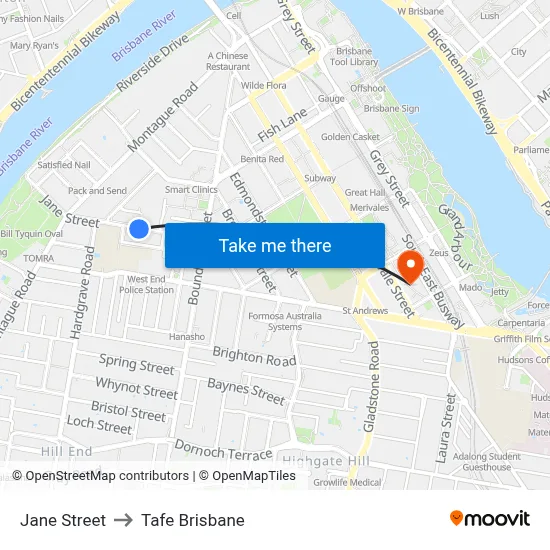 Jane Street to Tafe Brisbane map