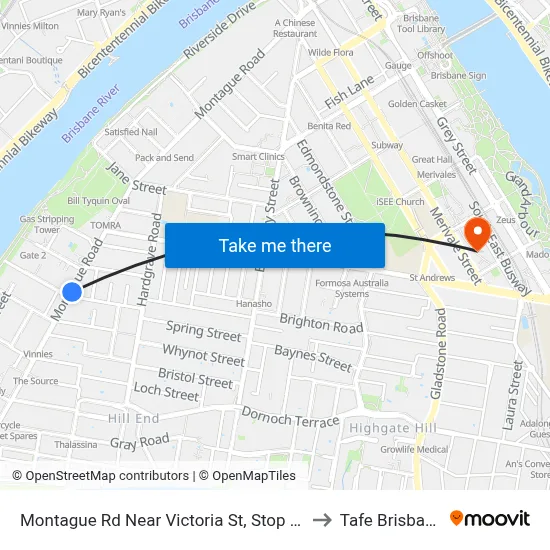 Montague Rd Near Victoria St, Stop 10 to Tafe Brisbane map