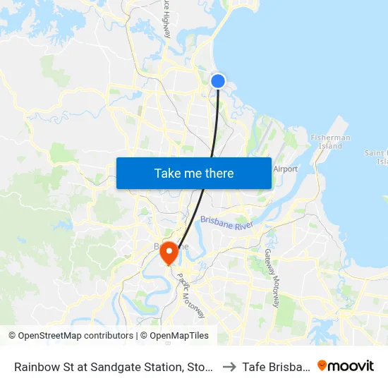 Rainbow St at Sandgate Station, Stop 33 to Tafe Brisbane map