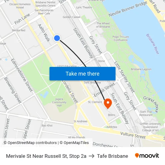 Merivale St Near Russell St, Stop 2a to Tafe Brisbane map