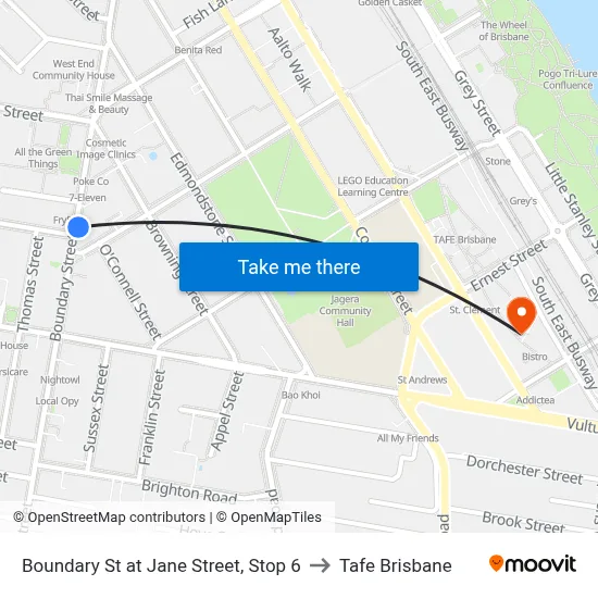 Boundary St at Jane Street, Stop 6 to Tafe Brisbane map