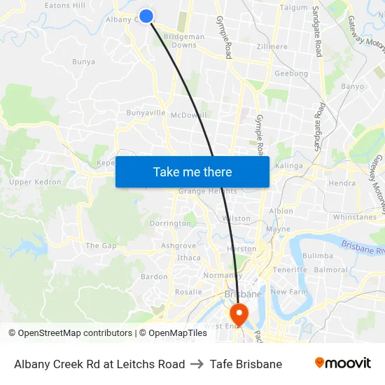 Albany Creek Rd at Leitchs Road to Tafe Brisbane map