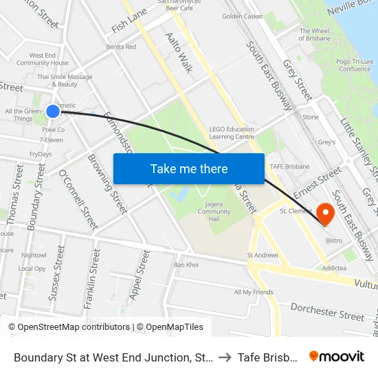 Boundary St at West End Junction, Stop 5 to Tafe Brisbane map