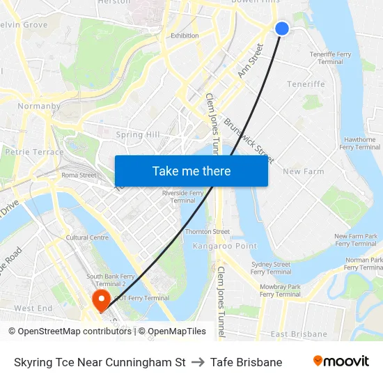 Skyring Tce Near Cunningham St to Tafe Brisbane map