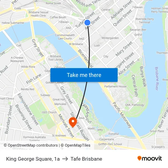 King George Square, 1a to Tafe Brisbane map