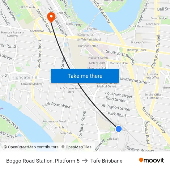 Boggo Road Station, Platform 5 to Tafe Brisbane map