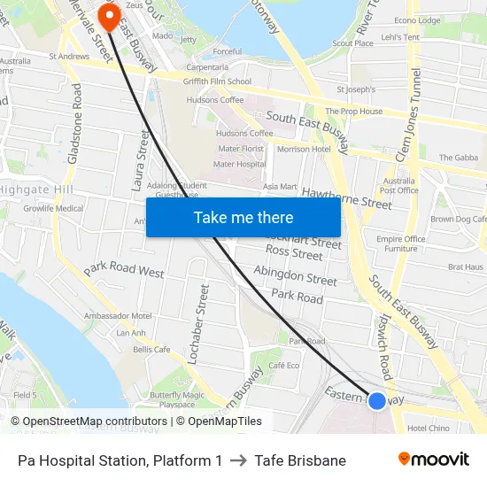 Pa Hospital Station, Platform 1 to Tafe Brisbane map