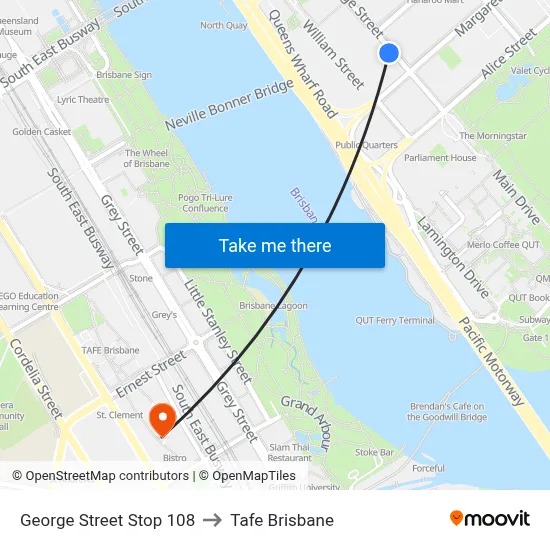 George Street Stop 108 to Tafe Brisbane map