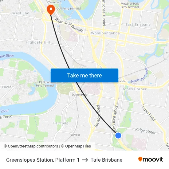 Greenslopes Station, Platform 1 to Tafe Brisbane map