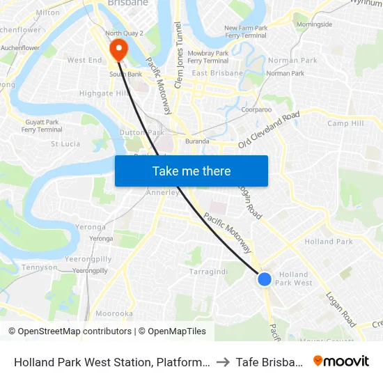 Holland Park West Station, Platform 1 to Tafe Brisbane map