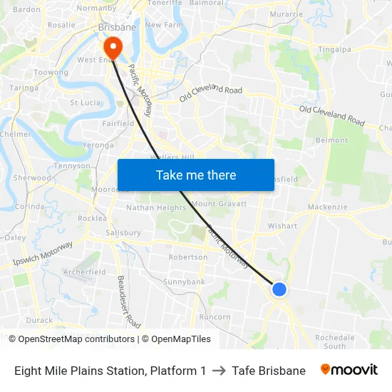 Eight Mile Plains Station, Platform 1 to Tafe Brisbane map