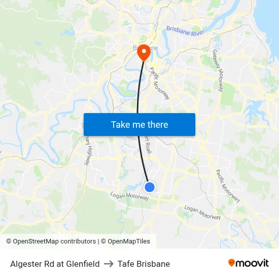 Algester Rd at Glenfield to Tafe Brisbane map