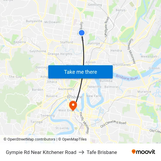 Gympie Rd Near Kitchener Road to Tafe Brisbane map