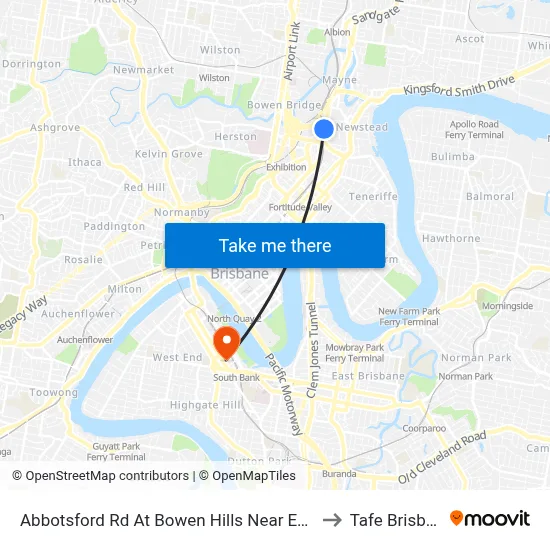Abbotsford Rd At Bowen Hills Near Edgar St to Tafe Brisbane map