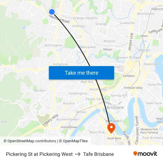 Pickering St at Pickering West to Tafe Brisbane map