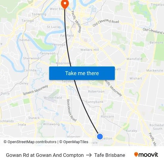 Gowan Rd at Gowan And Compton to Tafe Brisbane map