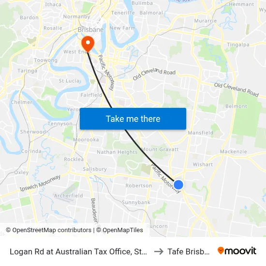 Logan Rd at Australian Tax Office, Stop 80 to Tafe Brisbane map