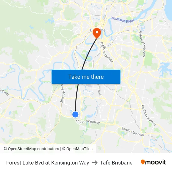 Forest Lake Bvd at Kensington Way to Tafe Brisbane map